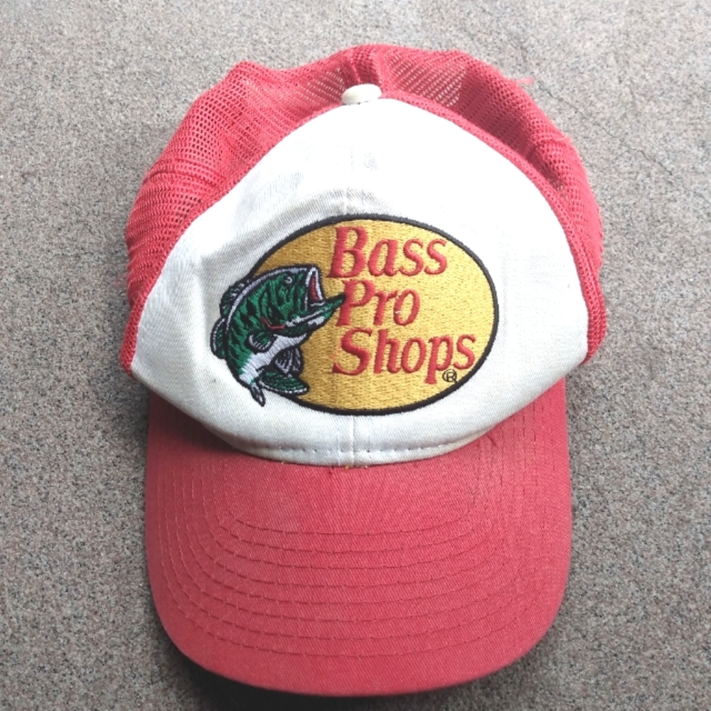 BASS PRO SHOP FISHING Mesh Red Trucker Fisher Cap Hat